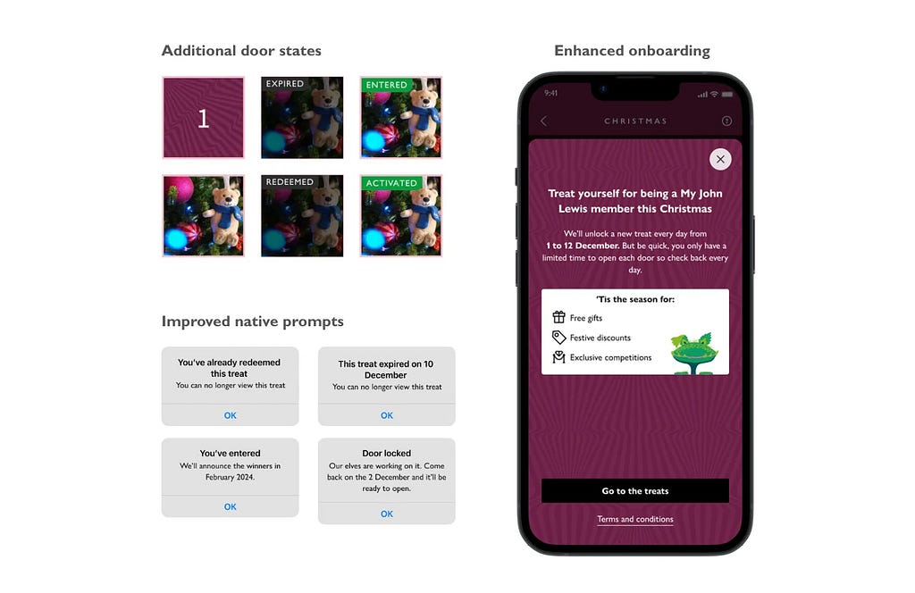 Examples of different UI states, native prompts and changes to onboarding.