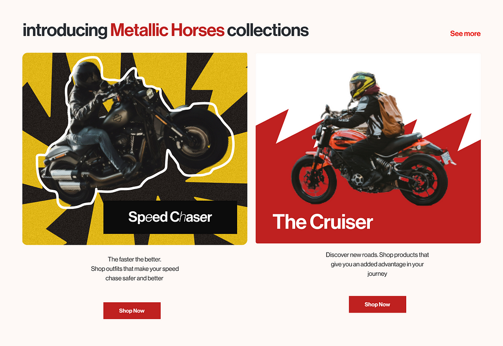 The collections sections on the landing page