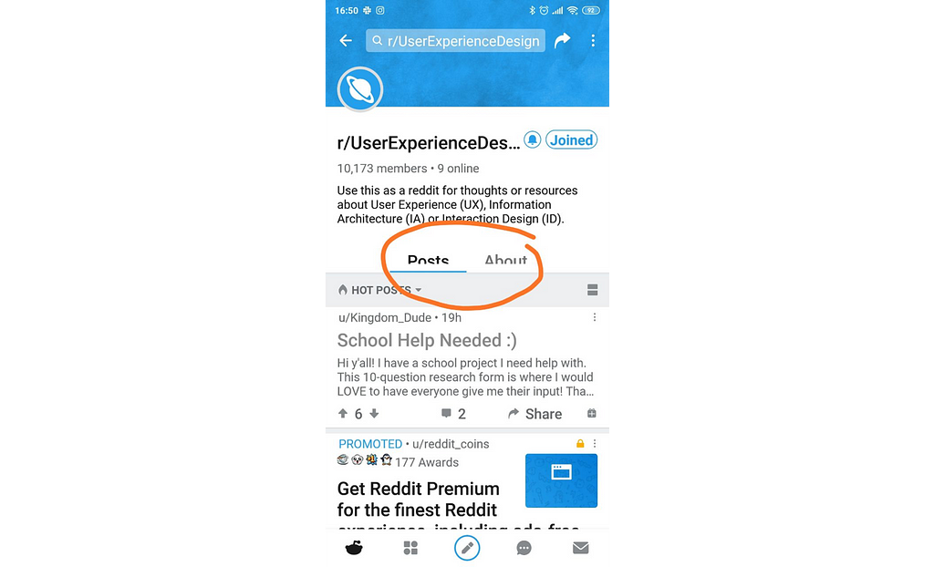 Screenshot of the Reddit app on Android