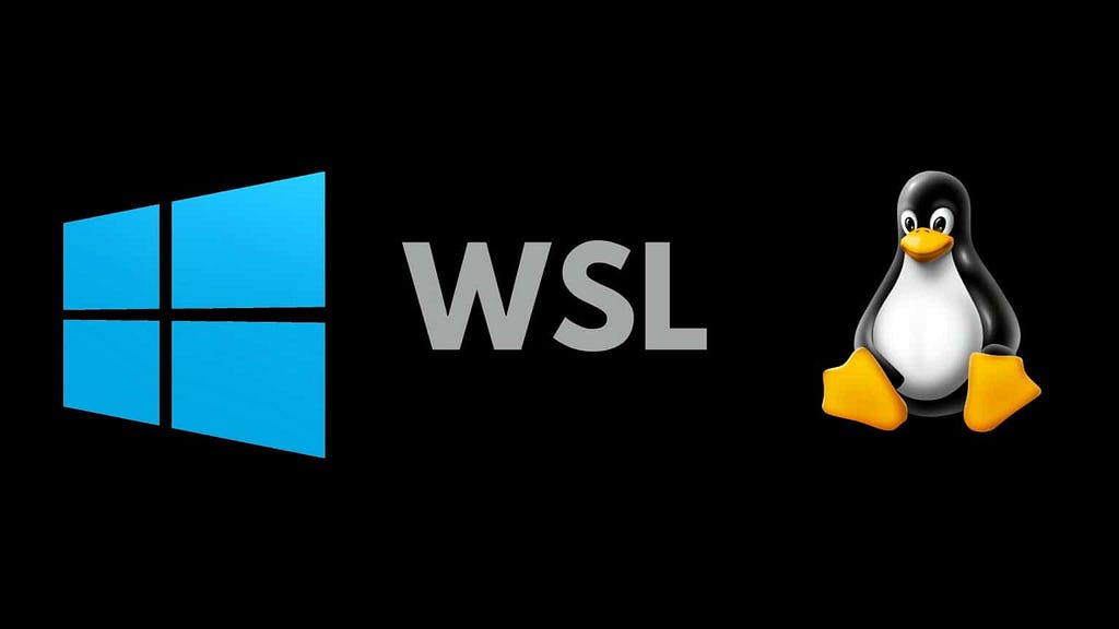 Windows, WSL and Linux penguin sitting on a black background