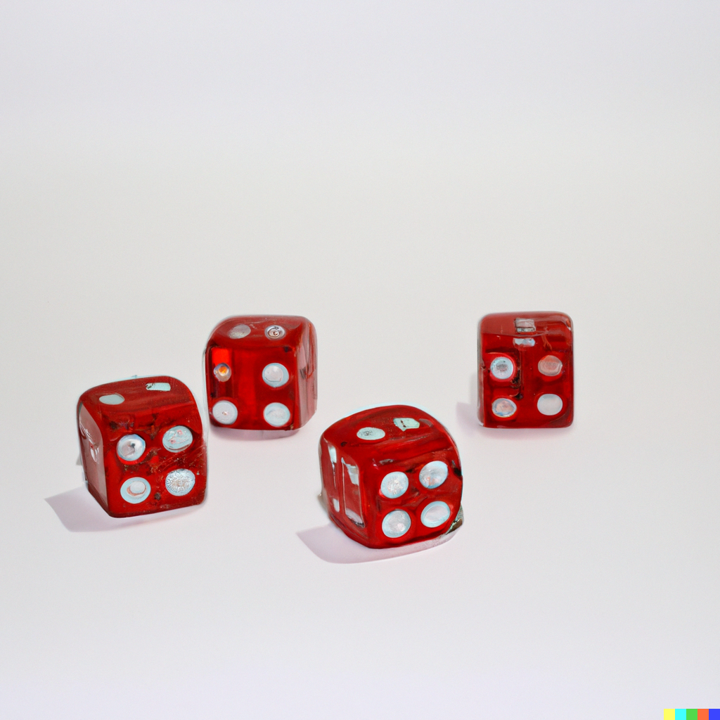 Dall-E Prompt: “That a fair dice roll might change outcomes in predictable ways is entirely consistent with our view that risk is probabilities”