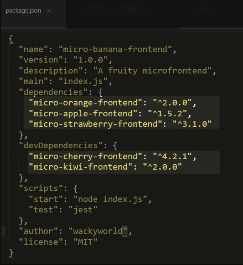 package.json where in the dependencies the microfrontend-packages appear