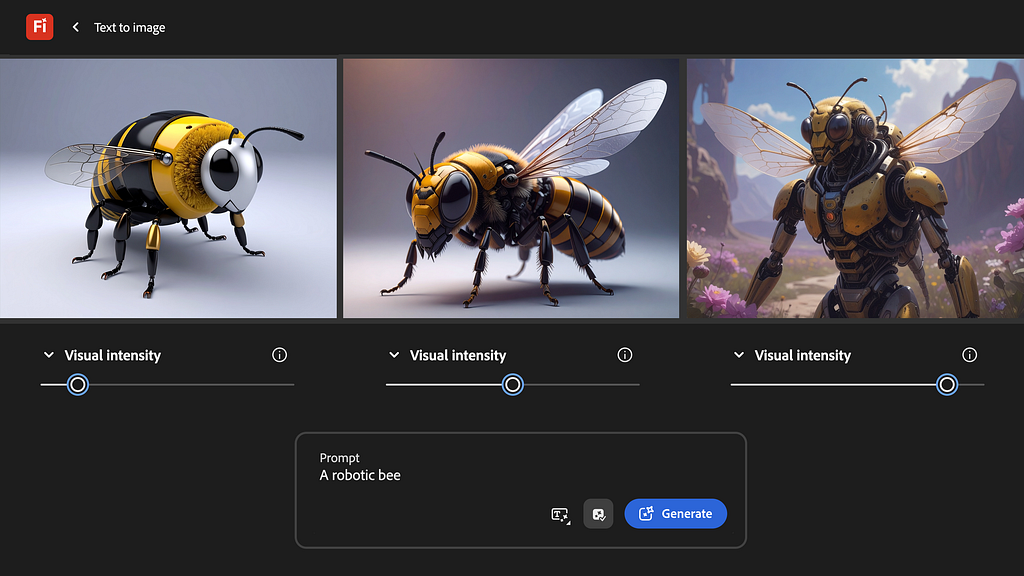 Screenshot of Adobe Firefly’s visual intensity slider in-action