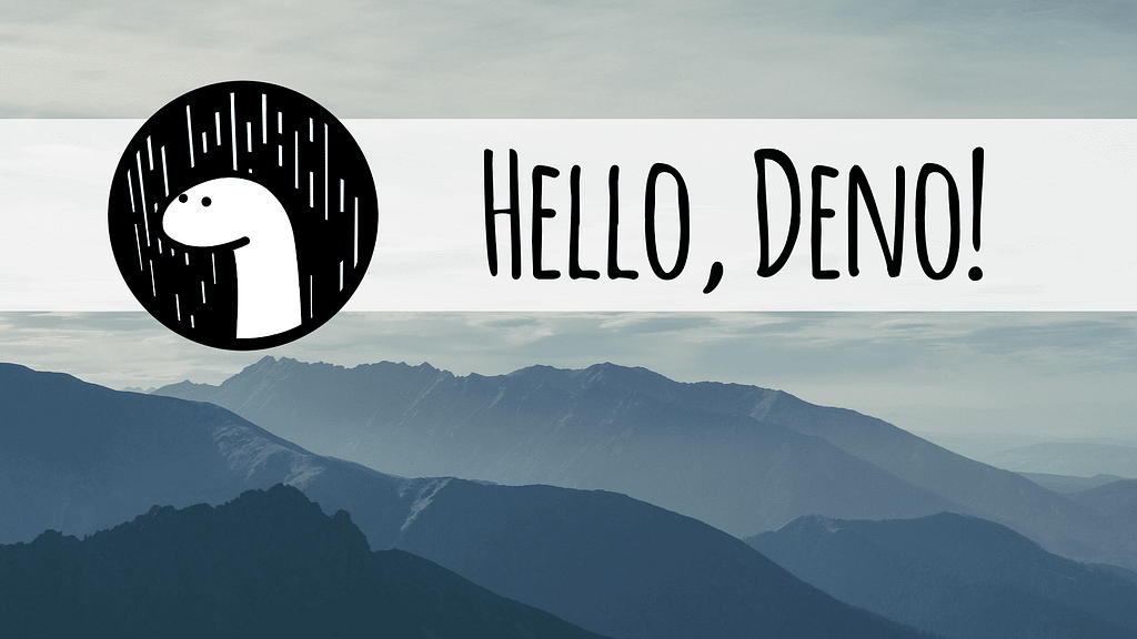 Deno logo over a mountainscape.