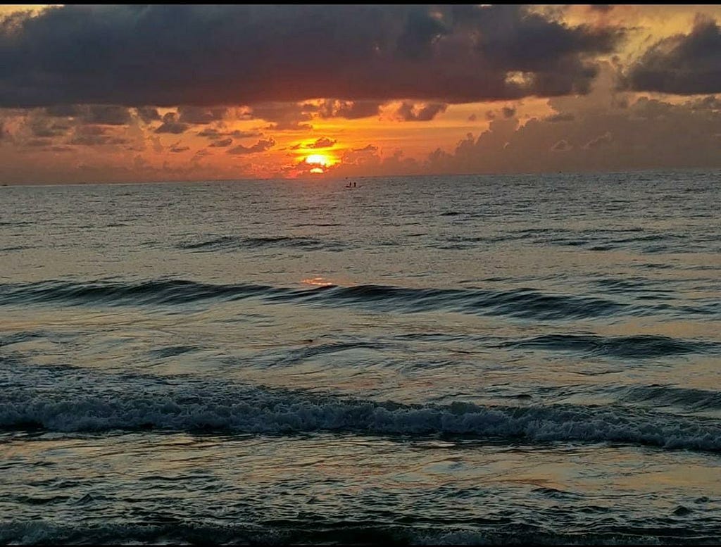 Sunrise at the Paradise Beach in Pondicherry.