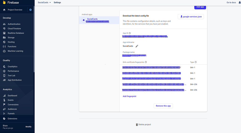 Firebase settings image