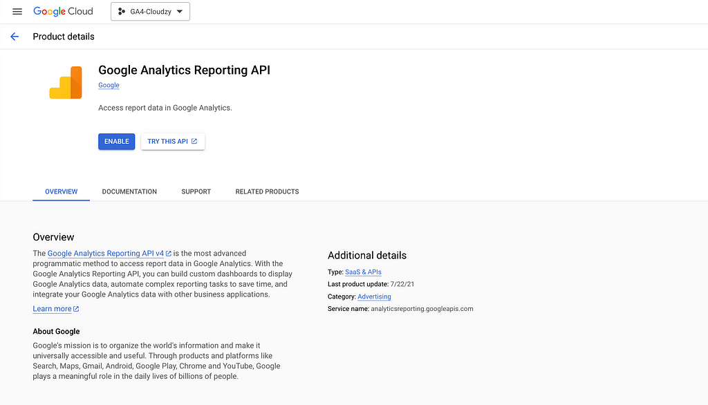 Enable Analytics Reporting APi in BigQuery