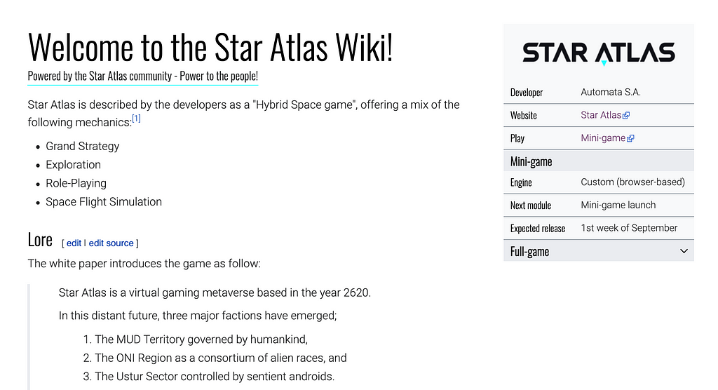 Screenshot of the landing page of the Wiki at this point in time