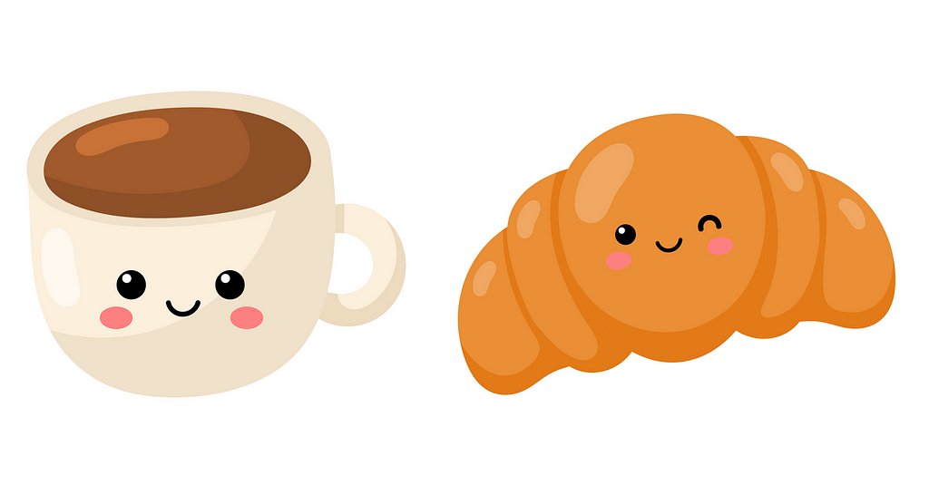 Cute coffee cup and croissant