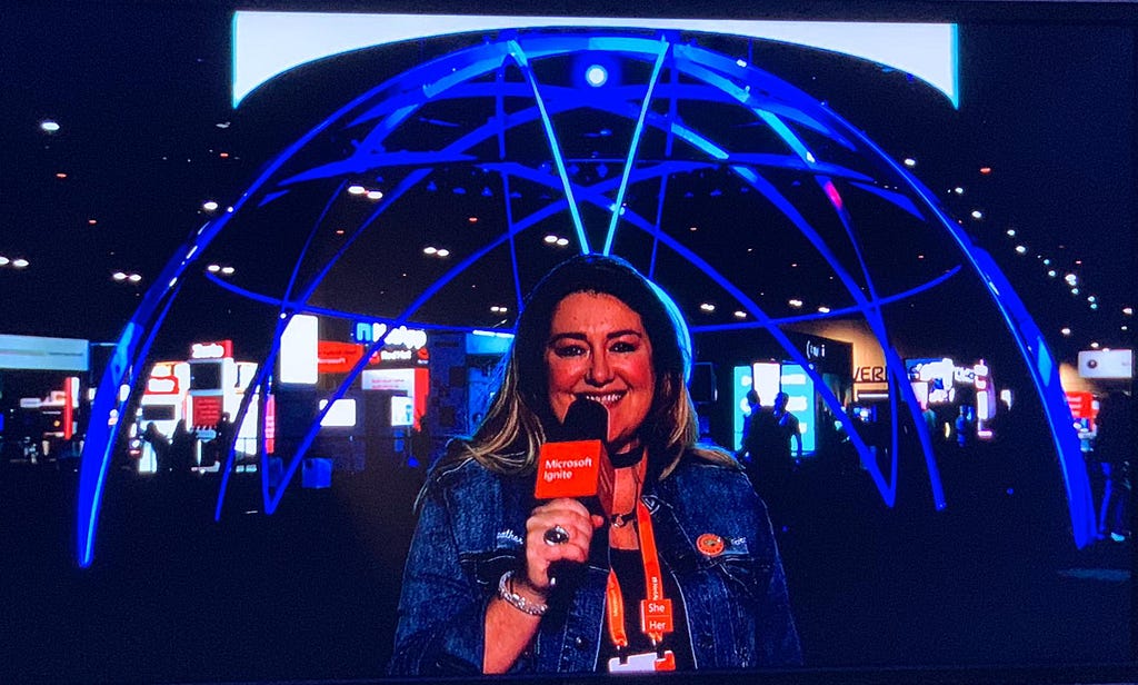 Heather Newman on the big screen as a Community Report at Microsoft Ignite 2019 in Orlando last month