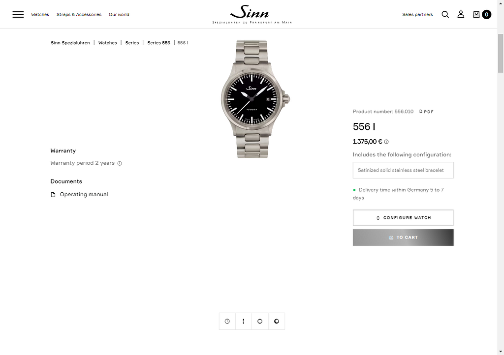 Sinn 556i Automatic watch on the official website