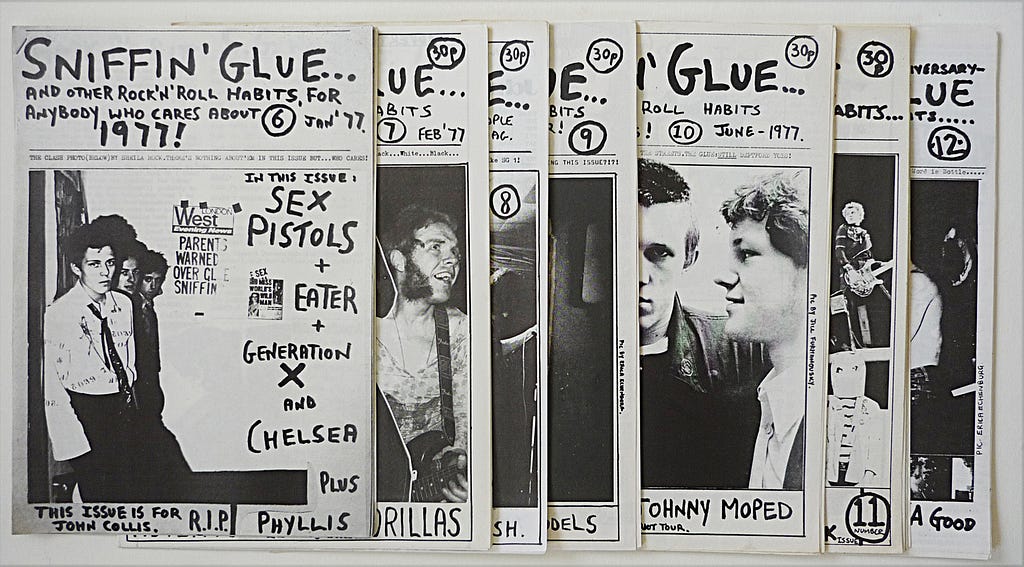 A flatlay of “Sniffin’ Glue,” a popular zine from the 1980s.