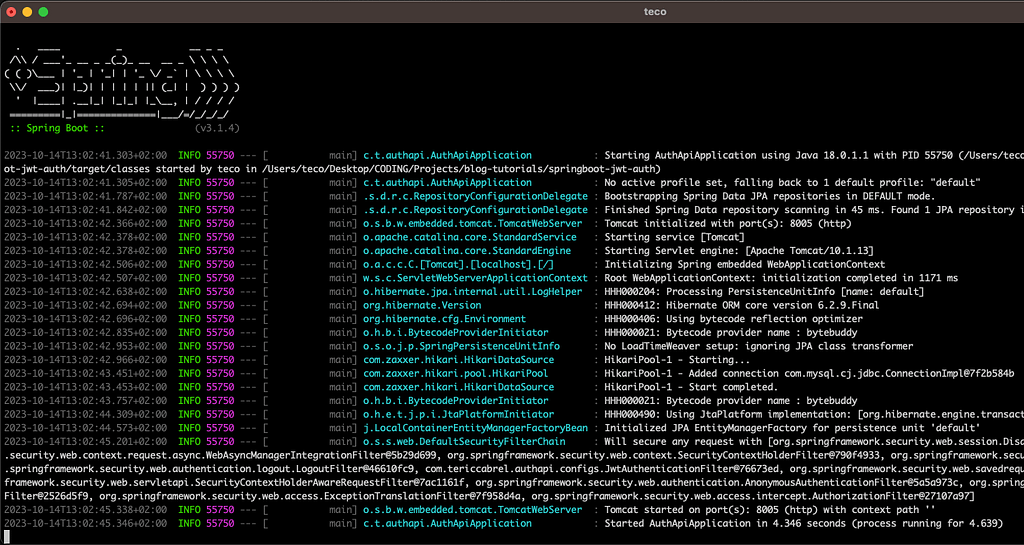 The Spring Boot application runs on port 8005.