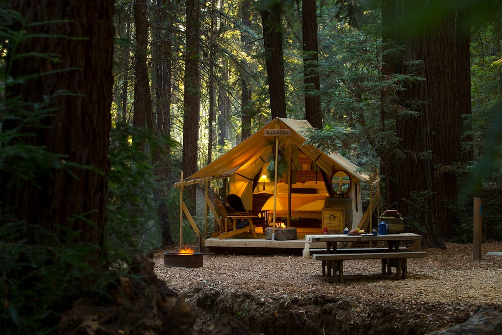 Tucked into a redwood canyon in northern Big Sur the tents at Ventana Big Sur reflect both the outdoors and a sense of luxury. (photo courtesy of Ventana Big Sur, An Alila Resort)
