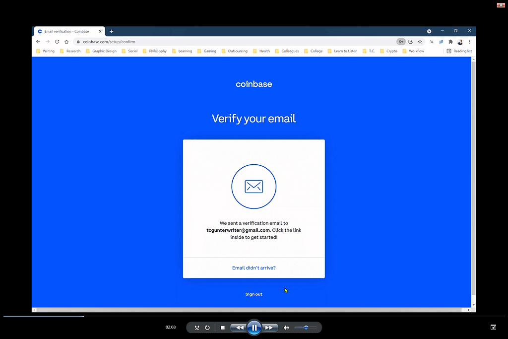 Waiting screen to verify your email