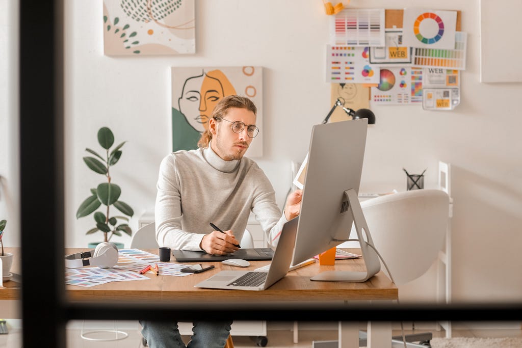 A person working on his a system