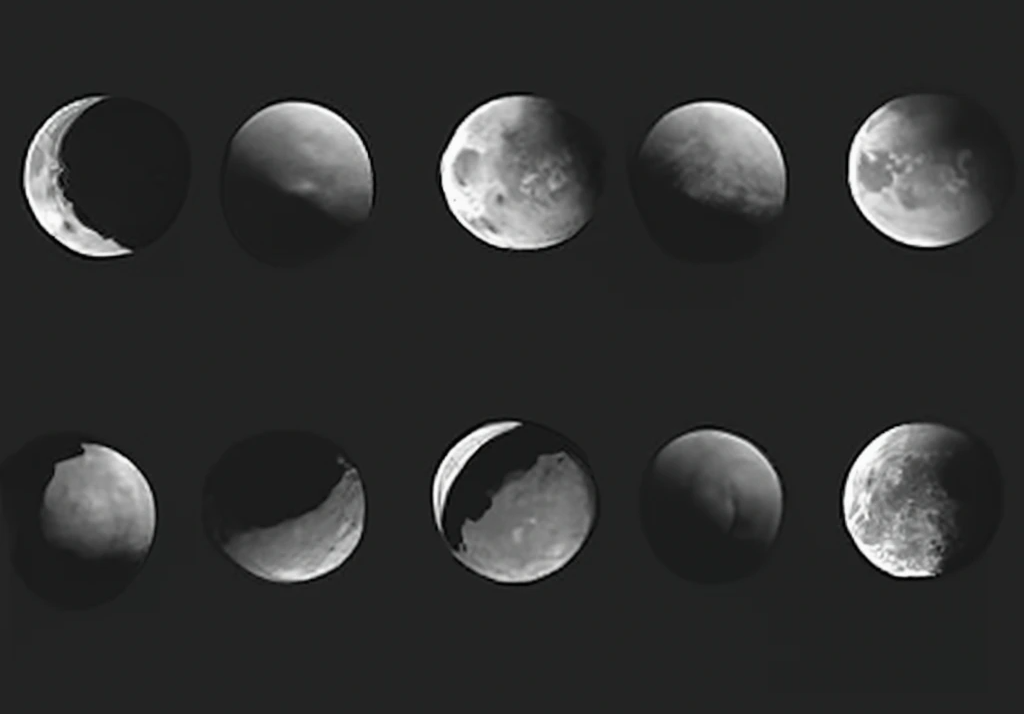 2 rows of 10 AI generated moons in different phases.