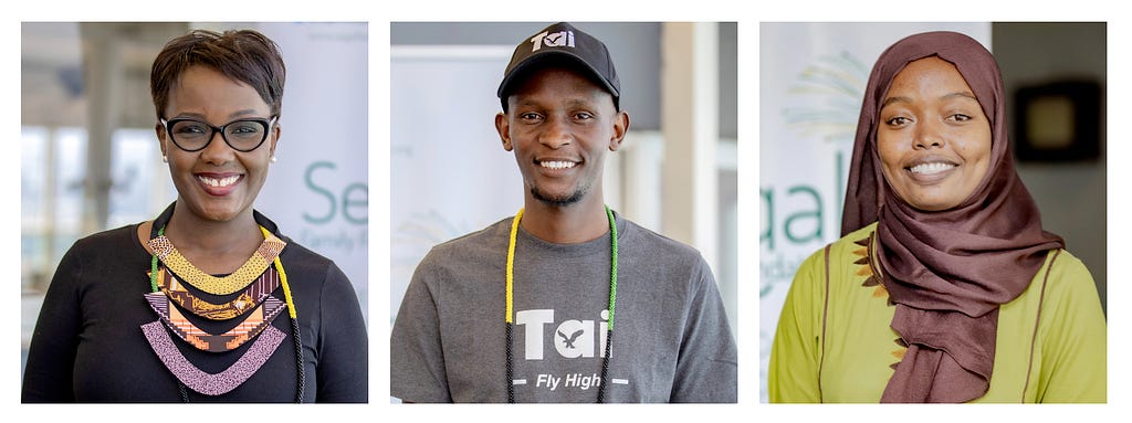 Headshots of three African leaders: they smile and look directly at the camera