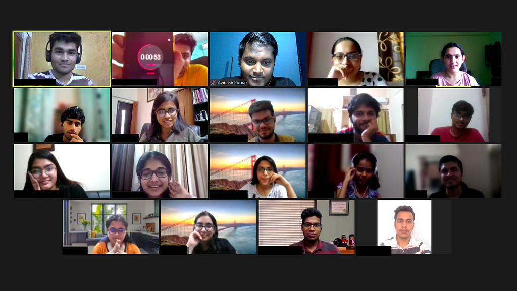 Screen capture of a Zoom call with 19 people, including the author