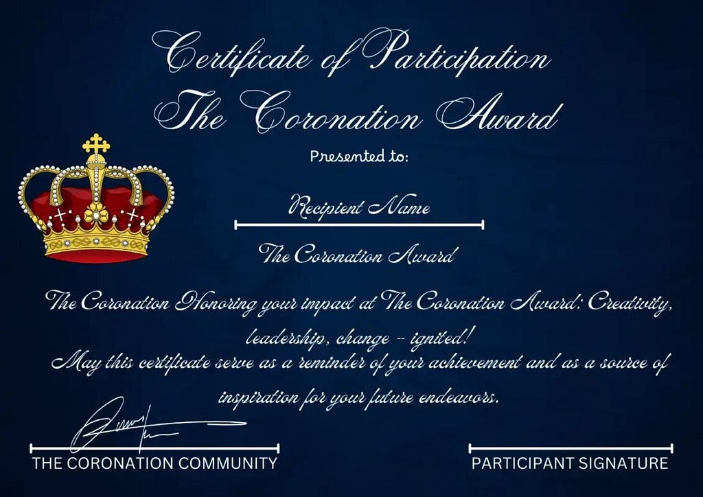 Certificate of Participation Award with King Crown Logo