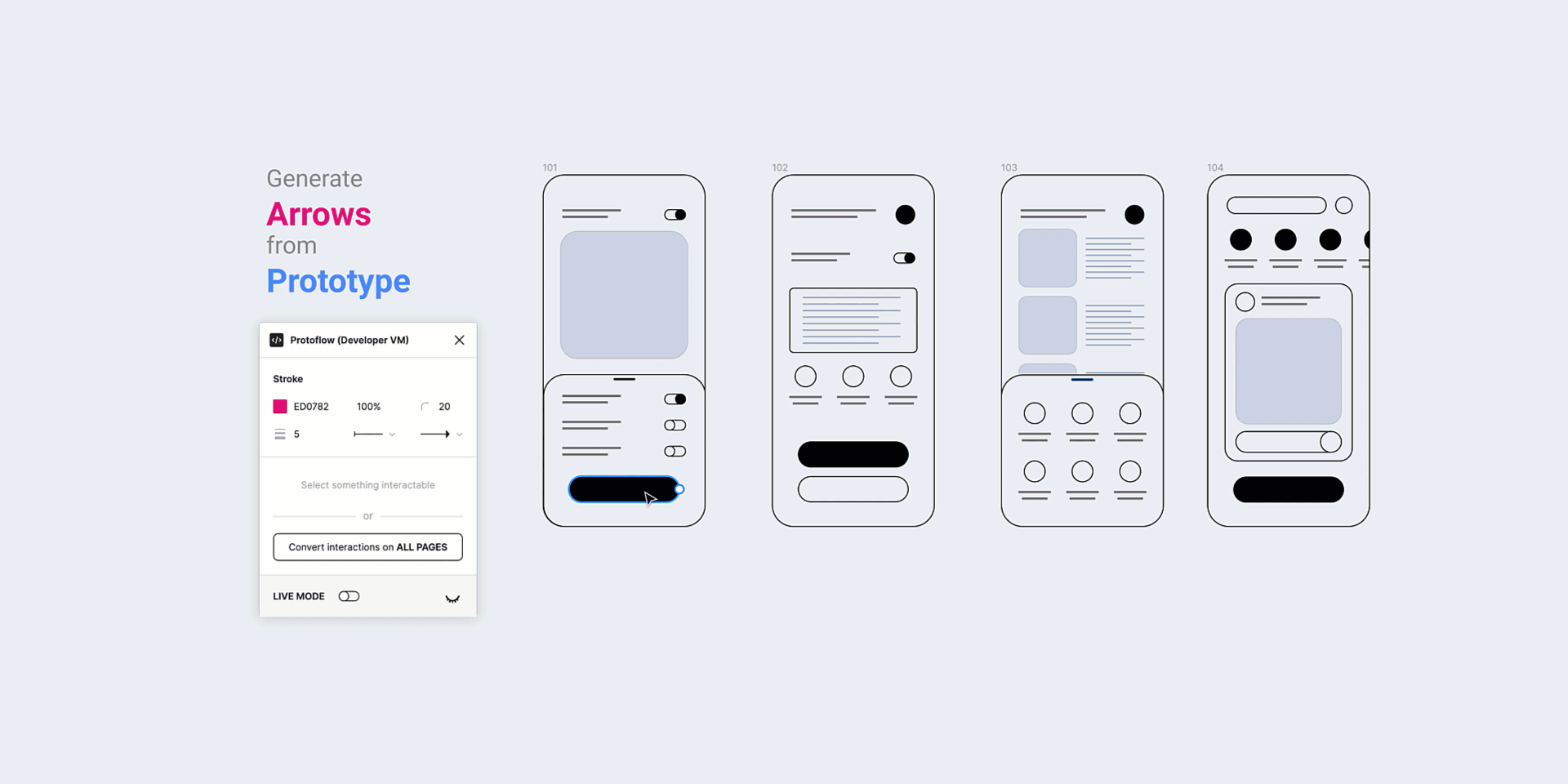 A gif from ProtoToFlow feature, connecting screens from the Figma Prototype