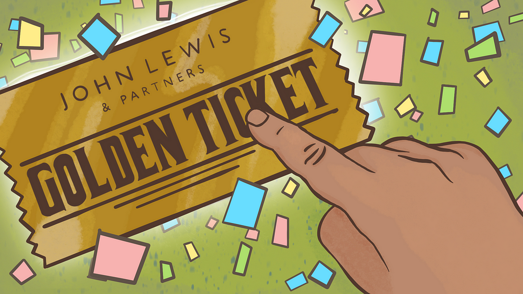 John Lewis Golden ticket illustration