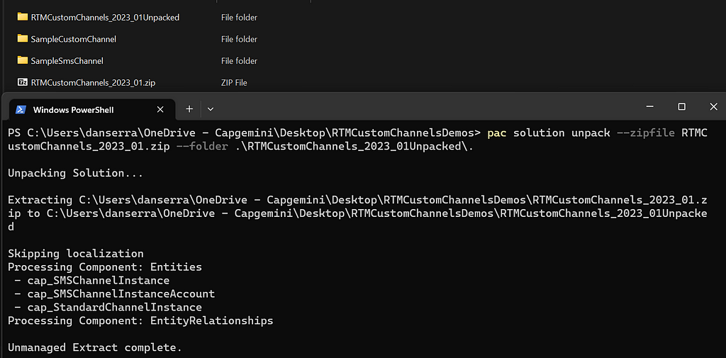 Image showing how to unpack the exported solution.