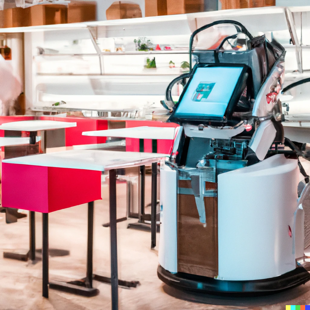Image of a robot on a restaurant generated by Dall-E