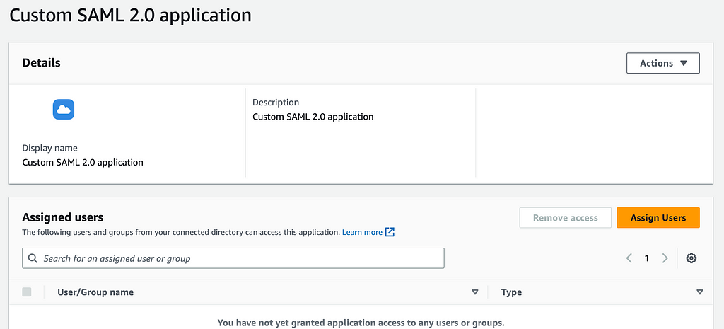 Our first Custom Application in AWS IAM Identity Center.