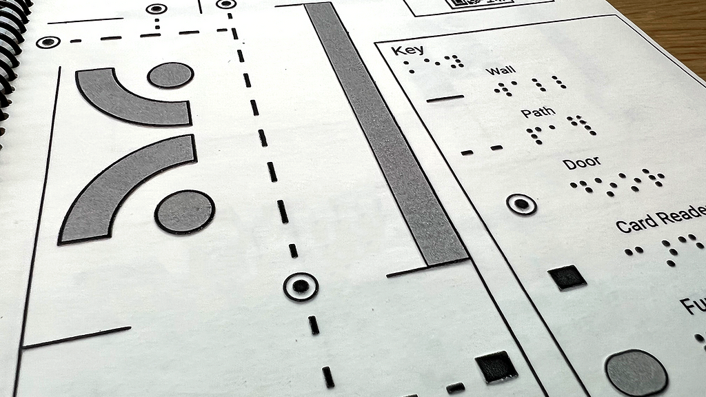 Close-up of the Ability Project space tactile map designed for the swell form machine, featuring distinct textures to represent various elements on the map.