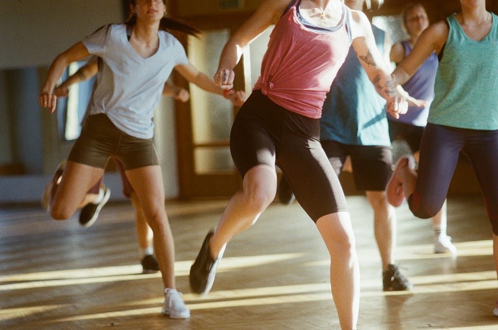 People exercising in a fitness class.