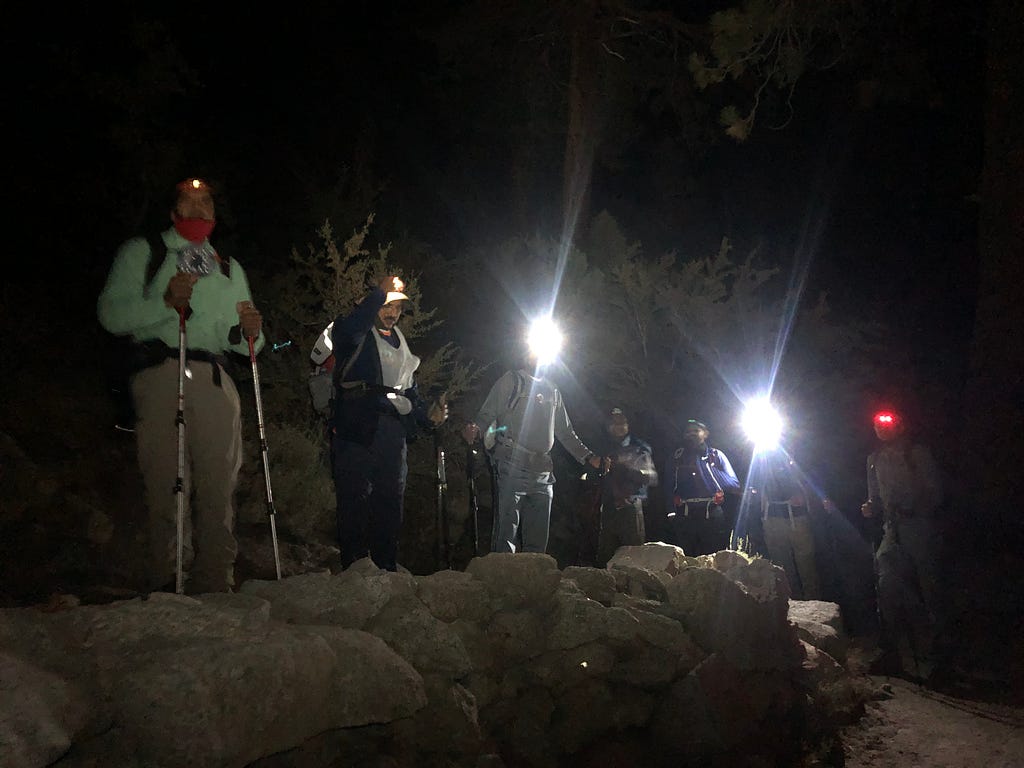 RanchoRunners following the lead, Mt Whitney Portal trail head — 2020