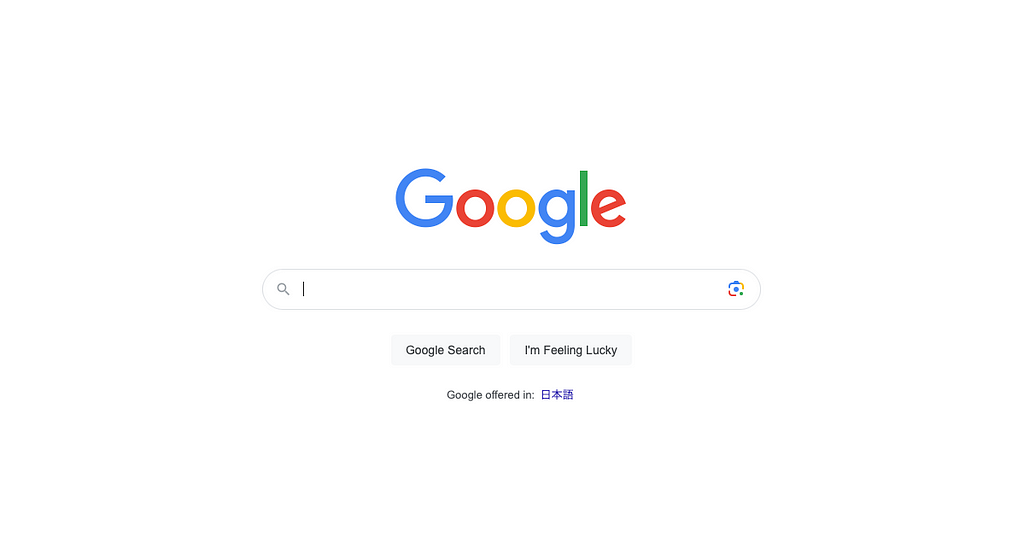Screenshot of Google’s minimalist homepage with its simple and iconic search bar at the center, serving as an example of how effective design forms the foundation of a successful business strategy.