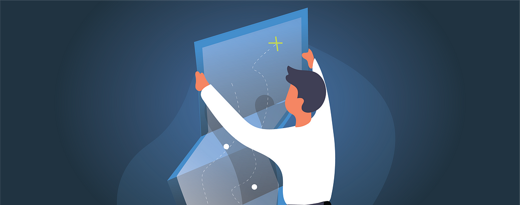 Illustration of man using map to guide his marketing efforts