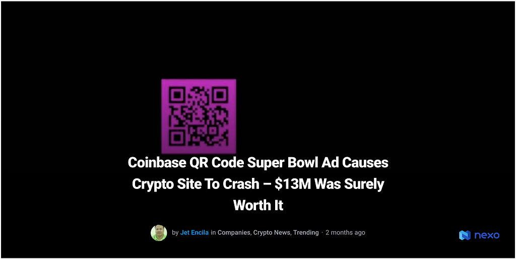 Coinbase QR Code Super Bowl Ad Causes Crypto Site to Crash — $13M was surely worth it
