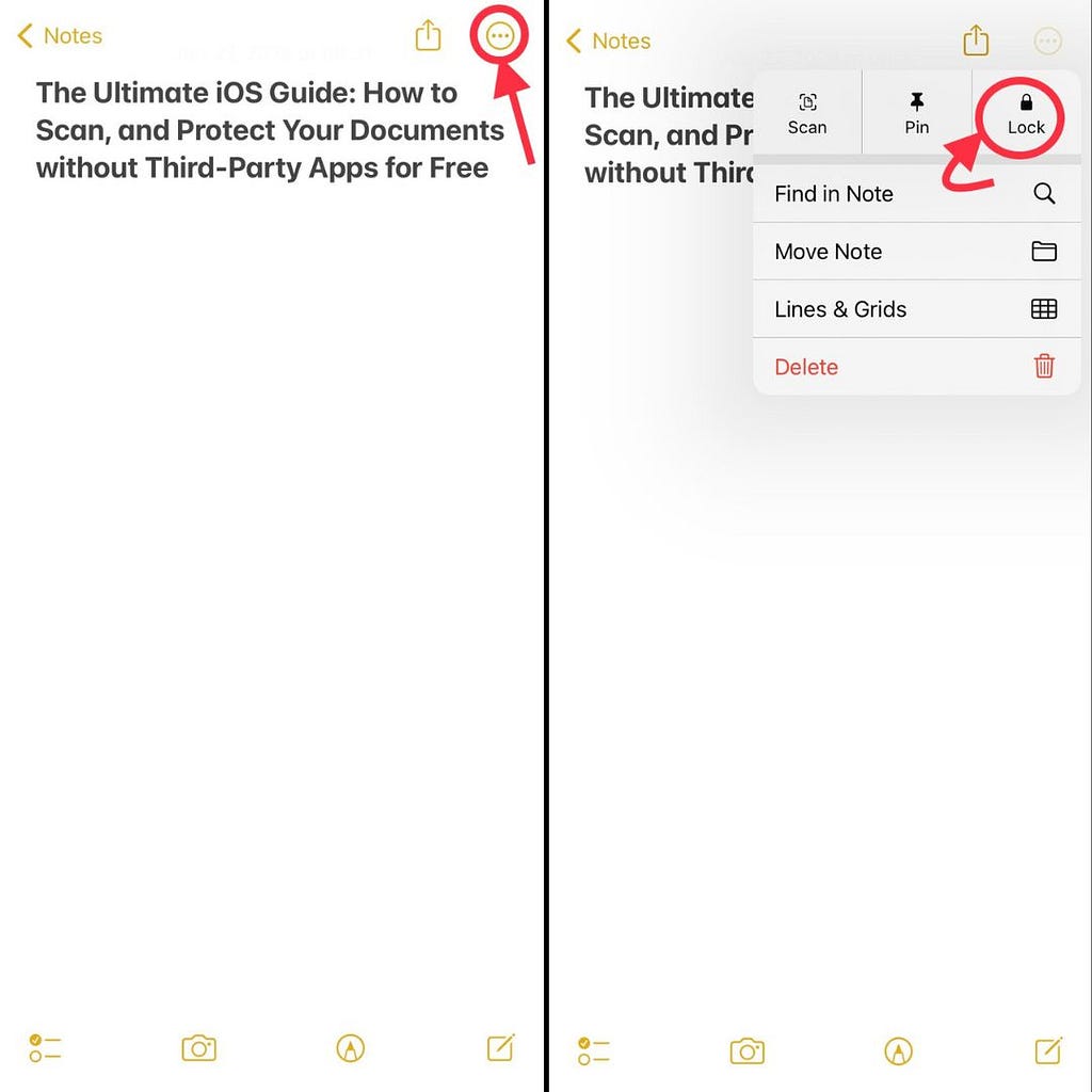 Screenshots Showing How to Protect Scanned Documents using Apple’s Notes App