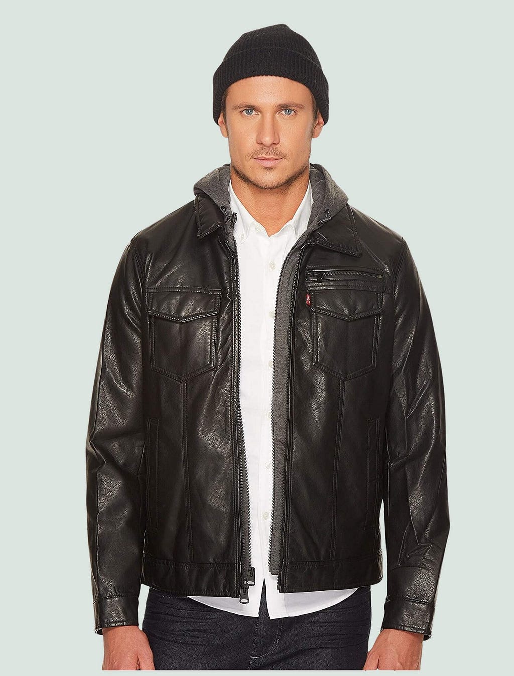 Mens Leather Jacket With Hood