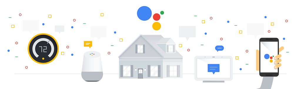 Illustration of a home with the Smart Home technology and other tech symbols.