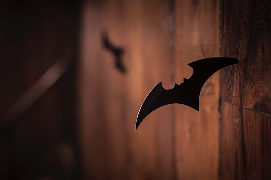 Image of a batarang-a bat shaped boomerang like weapon
