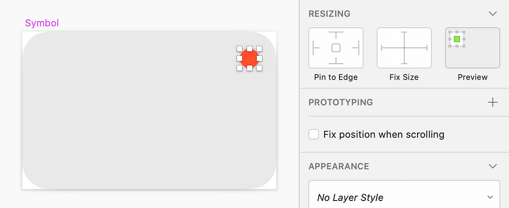 Showing constraints to be set for the red dot in the UI element.
