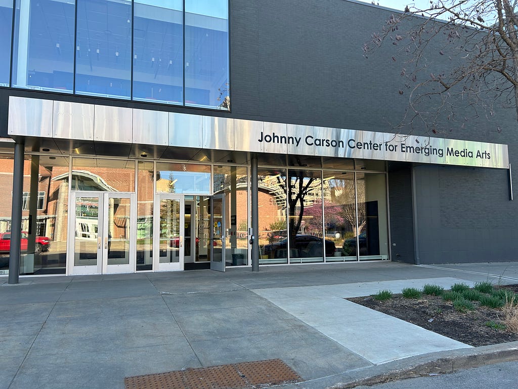 An exterior photo of the Johnny Carson Center for Emerging Media Arts