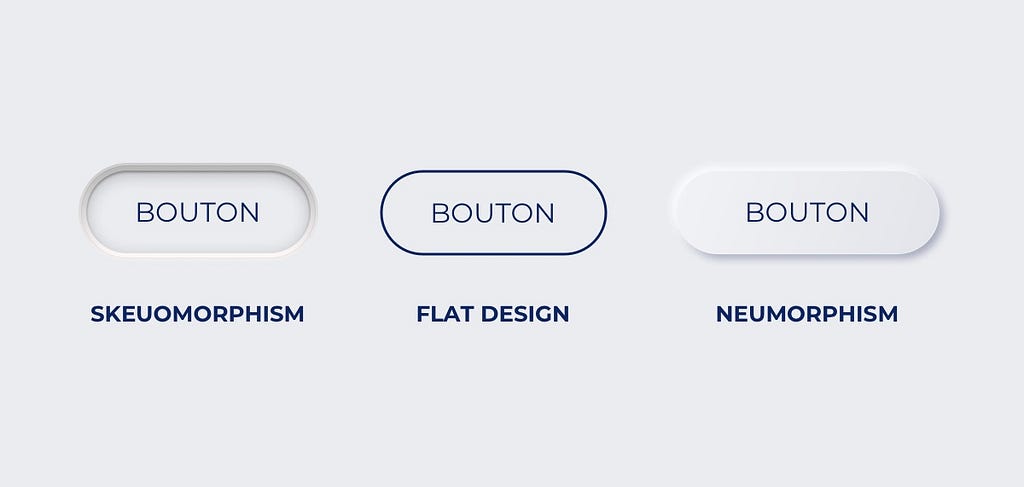 Skeumorphism, flat design, neumorphism