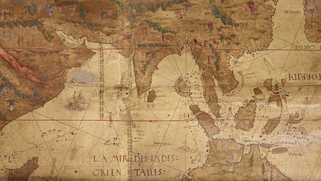 Section of a world map on parchment, made in 1546