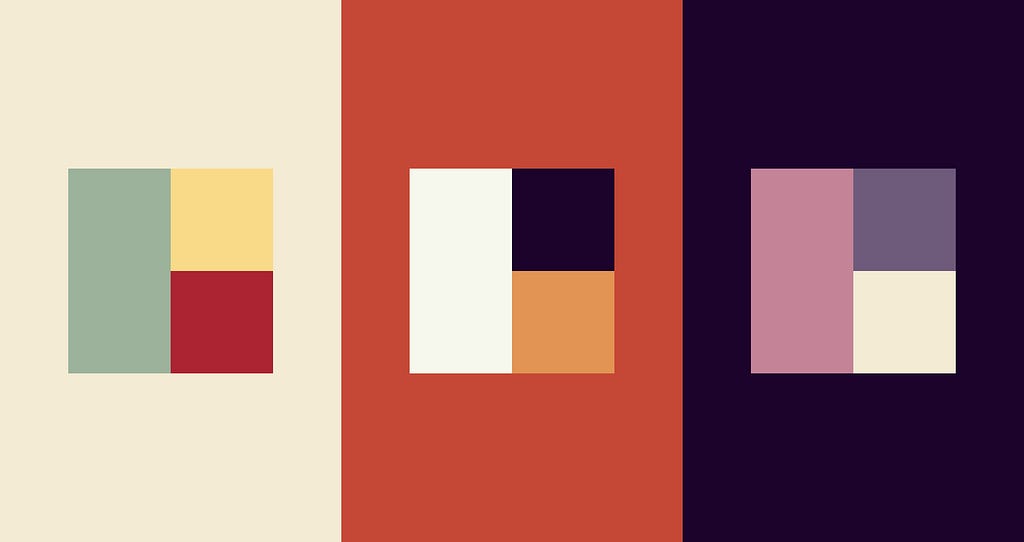 Three unique color palettes made out of different sized squares
