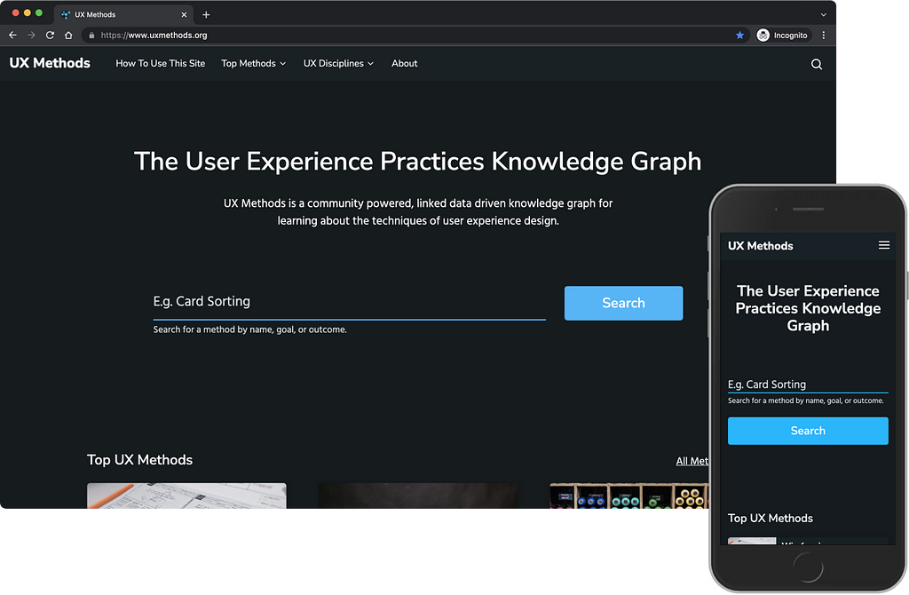 Screenshot of UXMethods.org on desktop and mobile