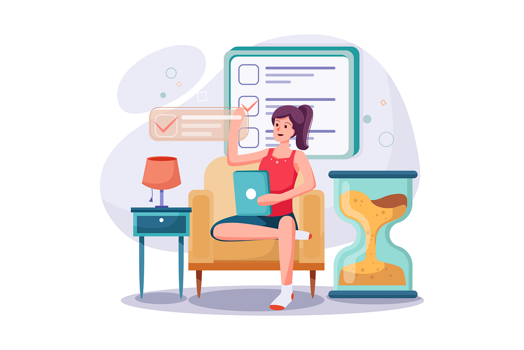 Illustration of a person sitting on a couch and brainstorming a checklist