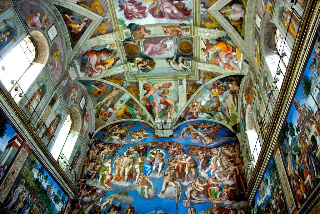 Painted wall and roof of the Sistine Chapel