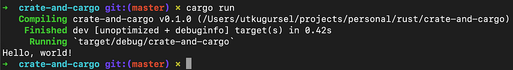 output of cargo run command on a terminal emulator.