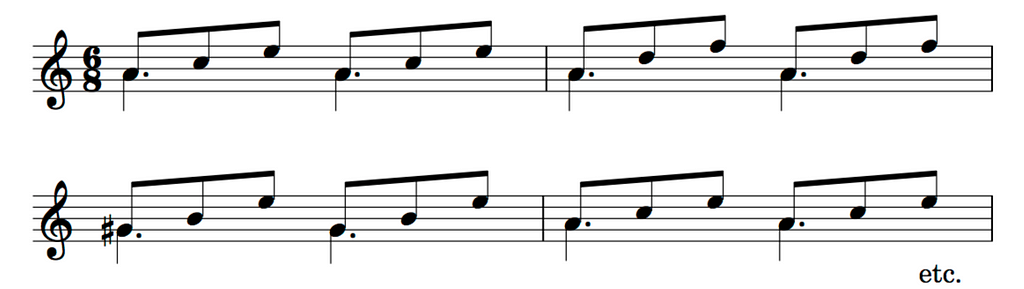 Musical notation — triads in 6/8 meter