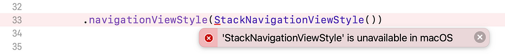 Compiler error on navigationViewStyle() method